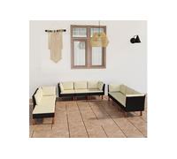 vidaXL Ensemble de salon de jardin 9 pièces avec coussins Poly rotin noir