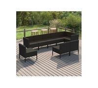 9-delige Loungeset met kussens poly rattan zwart3094405