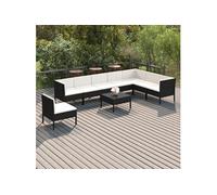 vidaXL 9-delige Loungeset met kussens poly rattan zwart3094444 Noir G
