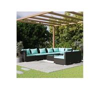 vidaXL 9-delige Loungeset met kussens poly rattan zwart3102409 Noir G