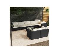 vidaXL 9-delige Loungeset met kussens poly rattan zwart3102487 Noir G