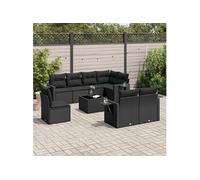 Vidaxl Salon De Jardin 9 Pcs Avec Coussins Noir Résine Tressée