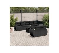 Vidaxl Salon De Jardin 9 Pcs Avec Coussins Noir Résine Tressée