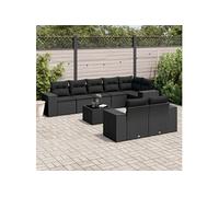 Vidaxl Salon De Jardin 9 Pcs Avec Coussins Noir Résine Tressée