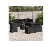 Vidaxl Salon De Jardin 9 Pcs Avec Coussins Noir Résine Tressée