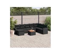 Vidaxl Salon De Jardin 9 Pcs Avec Coussins Noir Résine Tressée
