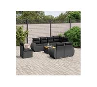 Salon de Jardin avec Coussins Canapés Patio 9 pcs Noir Résine Tressée vidaXL