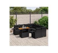 vidaXL Salon de Jardin avec Coussins 9 pcs, Canapés de Terrasse, Ensemble de Meubles de Patio, Mobilier d'Extérieur, Noir 3271678