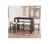 Vidaxl Ensemble De Bar De Jardin 9 Pcs Coussins Résine Tressée Marron