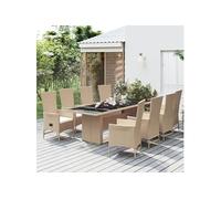 Vidaxl Meubles À Dîner De Jardin Et Coussins 9 Pcs Beige Poly Rotin