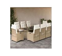 vidaXL Salon de jardin 9 pièces avec coussins Beige Poly Rattan