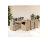 Vidaxl Ensemble À Manger De Jardin Et Coussins 9 Pcs Beige Poly Rotin