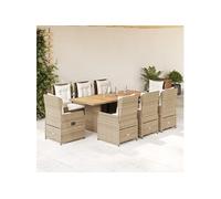 Vidaxl Ensemble À Manger De Jardin Et Coussins 9 Pcs Beige Poly Rotin