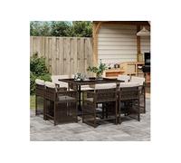 vidaXL Ensemble à manger de jardin 9 pièces – poly rotin marron, coussins, dossiers rabattables