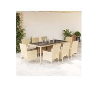Vidaxl Ensemble À Manger De Jardin Et Coussins 9 Pcs Beige Rotin Verre