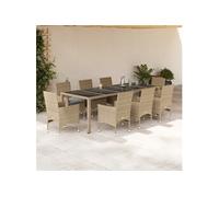 Vidaxl Ensemble À Manger De Jardin Et Coussins 9 Pcs Beige Rotin Verre