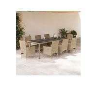 Vidaxl Ensemble À Manger De Jardin Et Coussins 9 Pcs Beige Rotin Verre