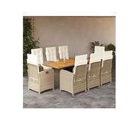 Vidaxl Ensemble À Manger De Jardin Et Coussins 9 Pcs Mélange Beige