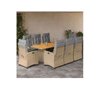 Vidaxl Ensemble À Manger De Jardin Et Coussins 9 Pcs Mélange Beige
