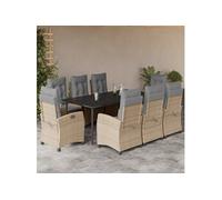 Vidaxl Ensemble À Manger De Jardin Et Coussins 9 Pcs Mélange Beige