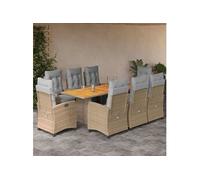 Vidaxl Ensemble À Manger De Jardin Et Coussins 9 Pcs Mélange Beige