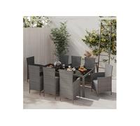 Vidaxl Mobilier À Dîner De Jardin 9pcs Et Coussins Résine Tressée Gris