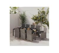 Vidaxl Mobilier À Dîner De Jardin 9pcs Et Coussins Résine Tressée Gris