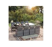 Vidaxl Ensemble À Dîner De Jardin Coussins 9 Pcs Résine Tressée Gris
