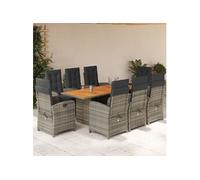 Vidaxl Ensemble À Manger De Jardin 9 Pcs Coussins Gris Résine Tressée