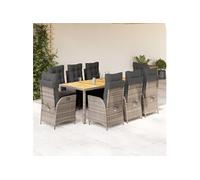 Vidaxl Ensemble À Manger De Jardin 9 Pcs Coussins Gris Résine Tressée