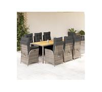 Vidaxl Ensemble À Manger De Jardin 9 Pcs Coussins Gris Résine Tressée