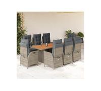 Vidaxl Ensemble À Manger De Jardin 9 Pcs Coussins Gris Résine Tressée