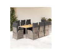 Vidaxl Ensemble À Manger De Jardin 9 Pcs Coussins Gris Résine Tressée