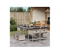 vidaXL Salon de jardin 9 pièces avec coussins gris clair Poly rotin