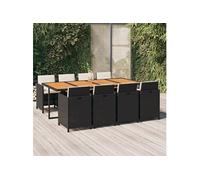 Vidaxl Ensemble À Dîner De Jardin Coussins 9 Pcs Résine Tressée Noir Noir