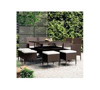Vidaxl Ensemble À Manger De Jardin 9 Pcs Résine Tressée Marron