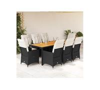 vidaXL Salon de jardin 9 pièces avec coussins noir poly rotin