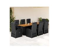 Vidaxl Ensemble À Manger De Jardin 9pcs Coussins Noir Résine Tressée