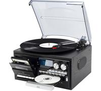 9-En-1 Platine Vinyle Avec Bluetooth,Tourne-Disque À 3 Vitesses Avec Haut-Parleurs Intégrés Et Prise Audio De 3,5 Mm,Cd/Cassette,Radio Am/Fm,Usb/Sd/Mmc,Noir Solide