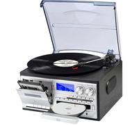 9-en-1 Platine Vinyle Bluetooth, 3 Vitesses, Haut-Parleurs Intégrés, CD/Cassette/Radio USB/SD/Micro Aux/RCA, Noir