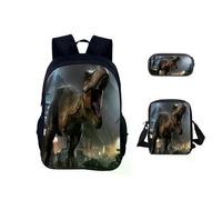 (9) Ensemble de 3 sacs d'école Jurassic World Classic : sac à dos, trousse et sac à bandoulière en toile,