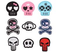 9 Fashionable Skull Embroidery Patches, Embroidered Applique Stickers Sewing Patches And Badges Fabric Repair Patches For Children's Clothing Jeans Jackets Shoes Backpacks T-Shirts