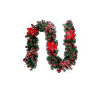 9 Feet Garland Artificial Wreath with Berries and Pine Cones for Front Door Green+Red