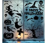 9 Feuilles Autocollants Halloween avec 104 Motifs - Stickers Fenêtres Double Face Réutilisables avec Chauves-Souris, Araignées & Fantômes - Déco Halloween pour Vitres, Portes & Miroirs