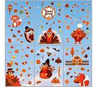 9 Feuilles Autocollants pour Fenêtre Thanksgiving, Double Face Autocollants Fenêtre Automne Feuilles Citrouille Dinde Décorations de Fenêtre Thanksgiving pour Maison Bureau Alle de Classe