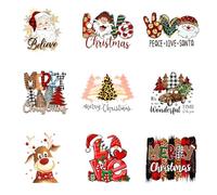 9 Feuilles de Décalcomanies Thermocollantes Joyeux Noël, Jolis Patchs Thermocollants de Noël avec Divers Motifs pour la Décoration de Vêtements Artisanaux Cadeaux DIY