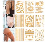 9 Feuilles Éphémères Tatouages Dorés, 110+ Styles Tatouages Flash Papillon Étoile Imperméable Tatouage Festival Autocollants pour Femmes Filles Yeux Visage Art Corporel Maquillage