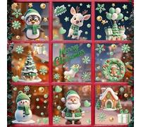 9 Feuilles Stickers Noel Fenetre Decoration Vert, BTIYMU Autocollant Noel Fenetre Deco Vitre Réutilisable, Sticker Vitrine Décorations Electrostatique Pere Noël Renne Bonhomme de Neige Arbre de Noël