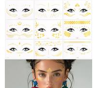 9 Feuilles Visage Tatouages Éphémères Femme Paillettes Métallique Faux Tatouages Temporaires Femme 15x10,5cm Pour Fête Festival Halloween Mariage Plage