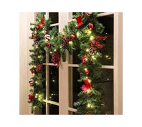 9 FT LED Christmas Garland with Pinecones Red Berries Bows Christmas Balls Candies, Multi-Function Christmas Garland with 50 Warm White LED Lights, 18